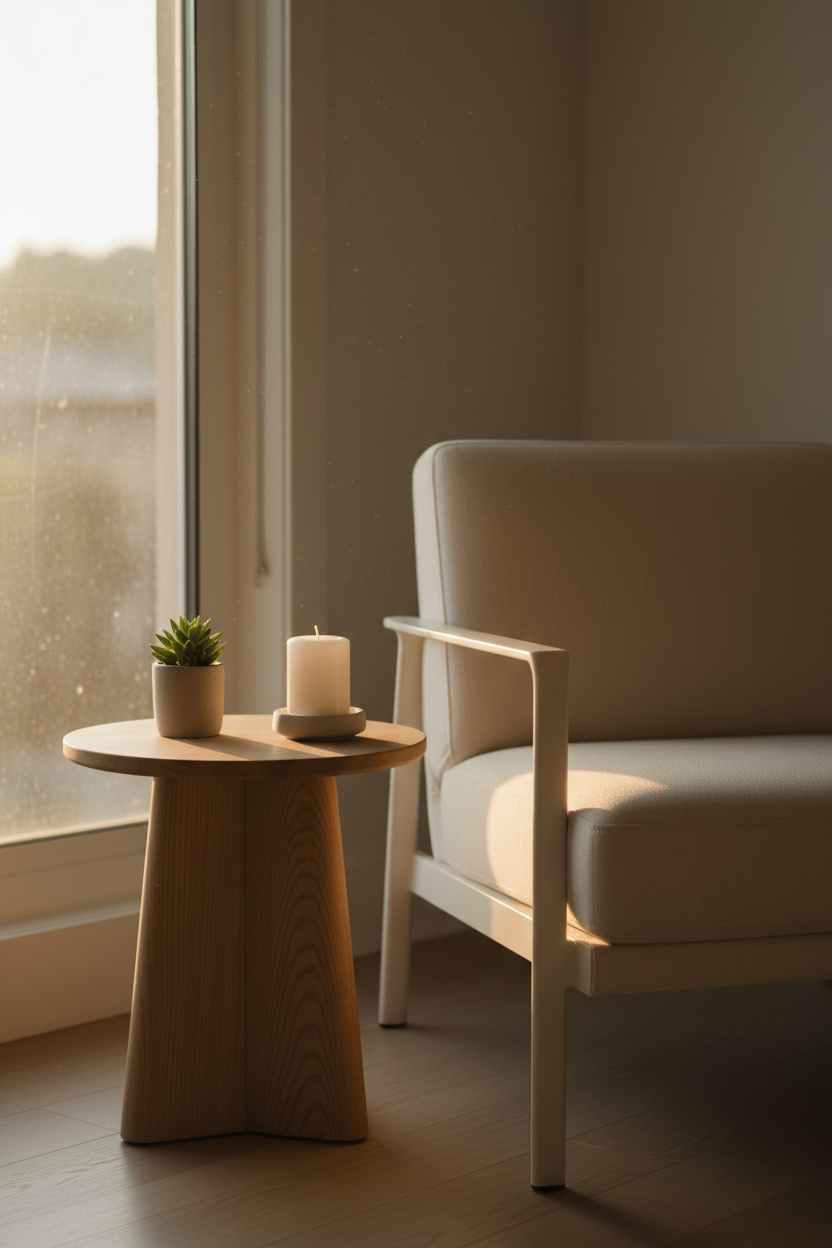Rincón de meditación y lectura minimalista