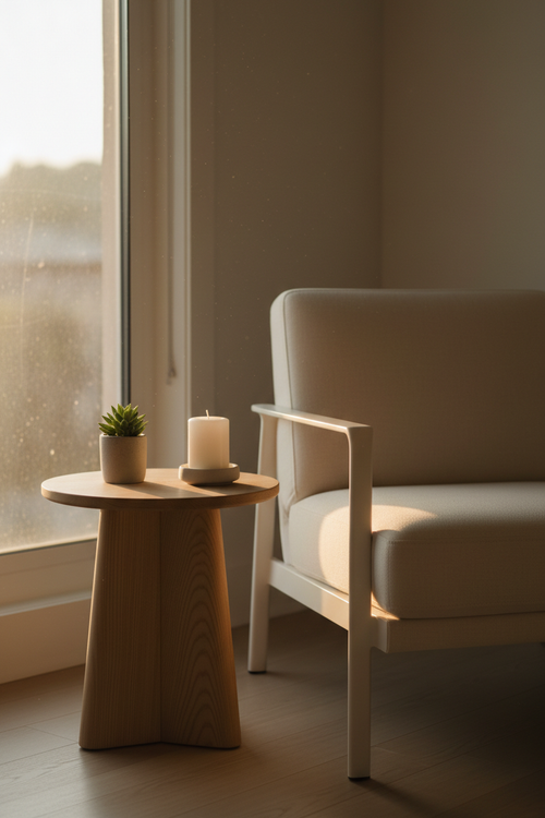 Rincón de meditación y lectura minimalista